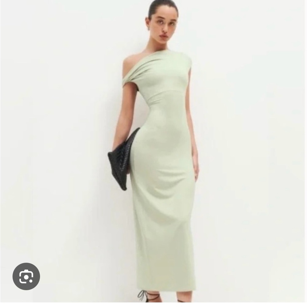 Reformation Jamen Off-Shoulder Dress in sage